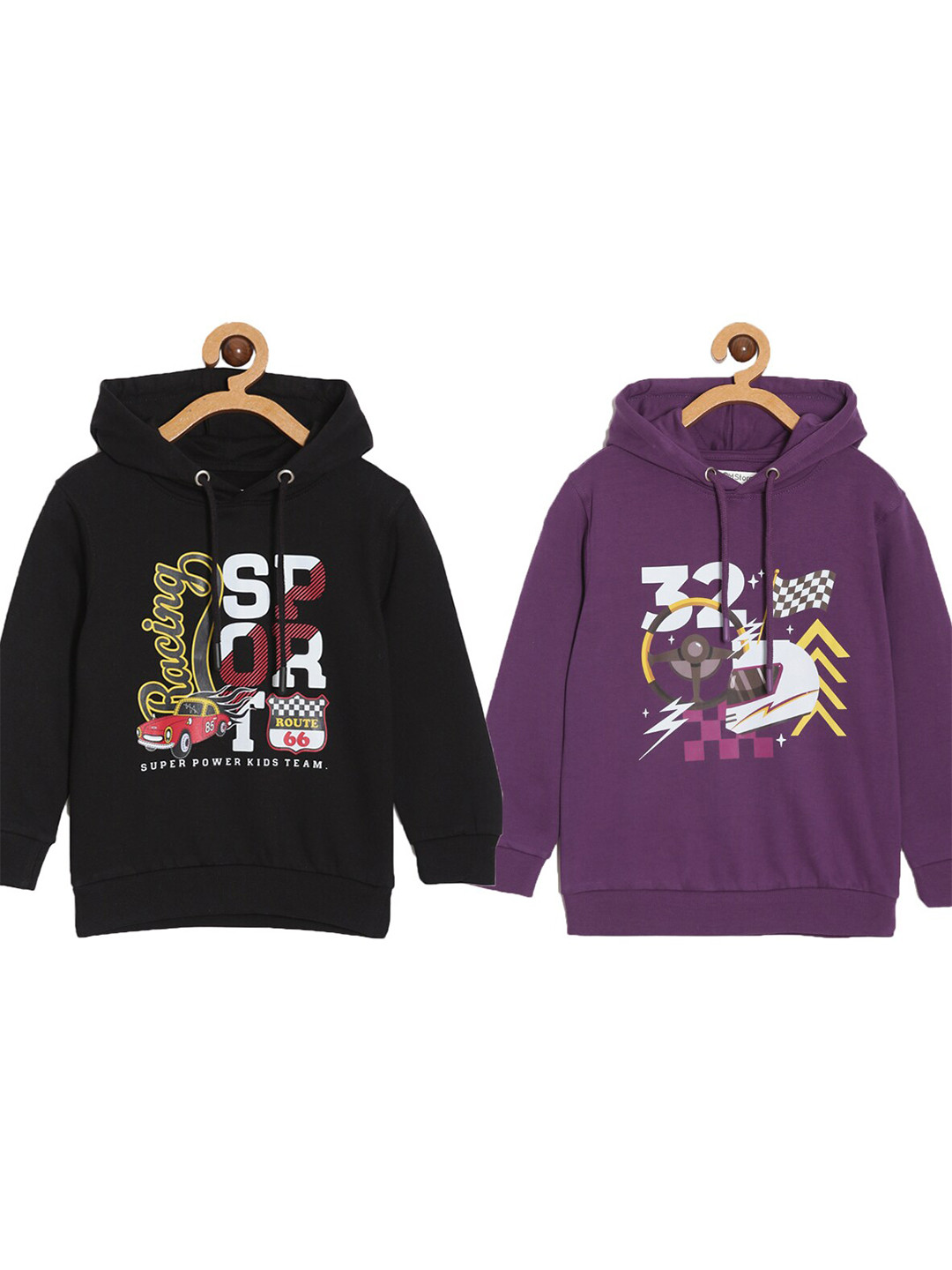 The Mom Store Kids Pack Of 2 Alphanumeric Printed Hooded Cotton Pullover Sweatshirt