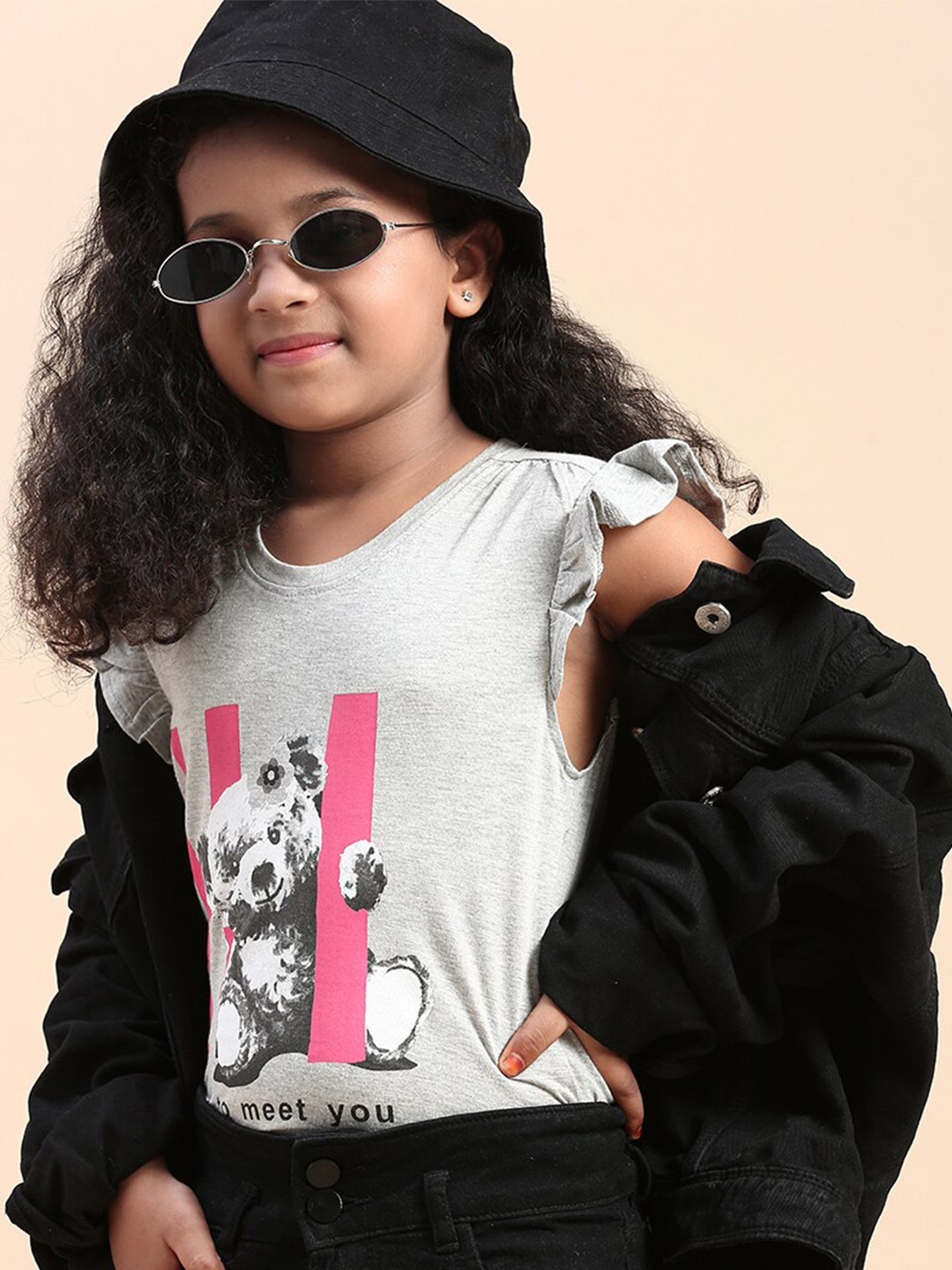CODEZ Girls Graphic Printed Cap Sleeves Pure Cotton T-shirt