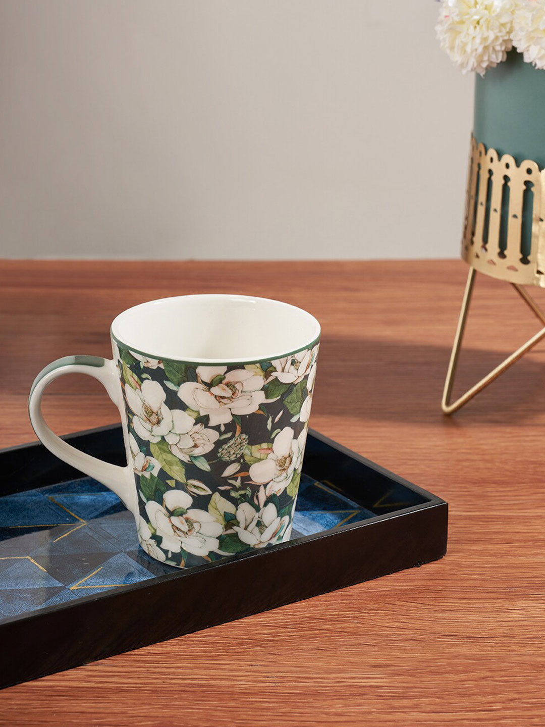 Living scapes by Pantaloons Mangal Name Personalised White Floral Bone China Handmade Mug-300ml