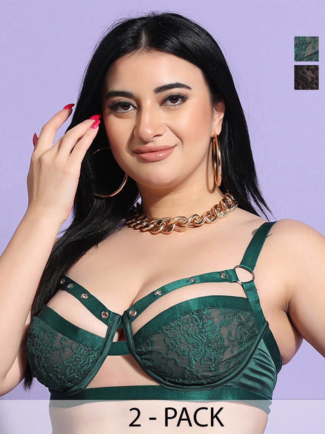 Curvy Love Pack Of 2 Floral Self Design Half Coverage Balconette Bra With All Day Comfort