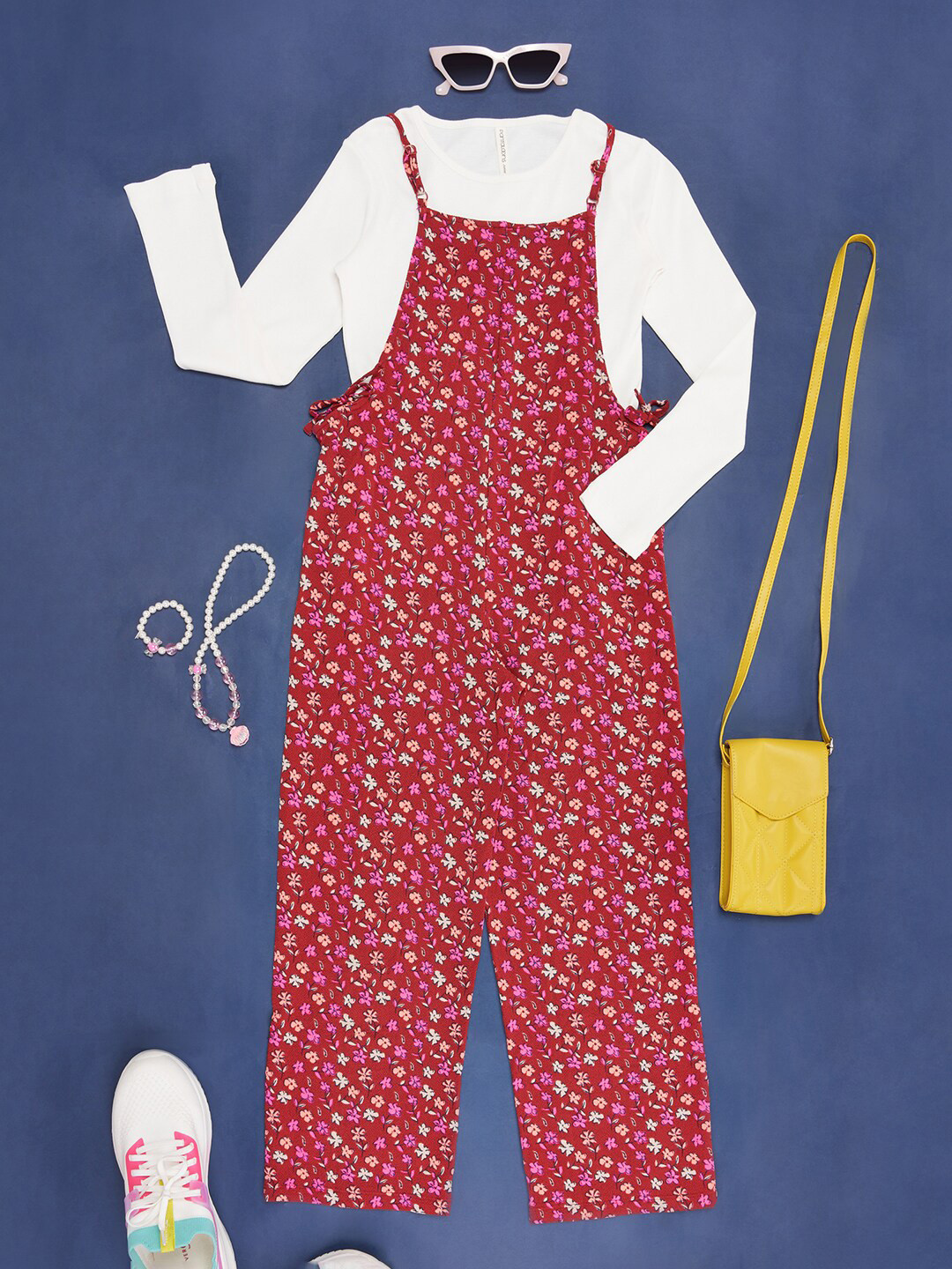 Pantaloons Junior Girls Floral Printed Cotton Pinafore Dress