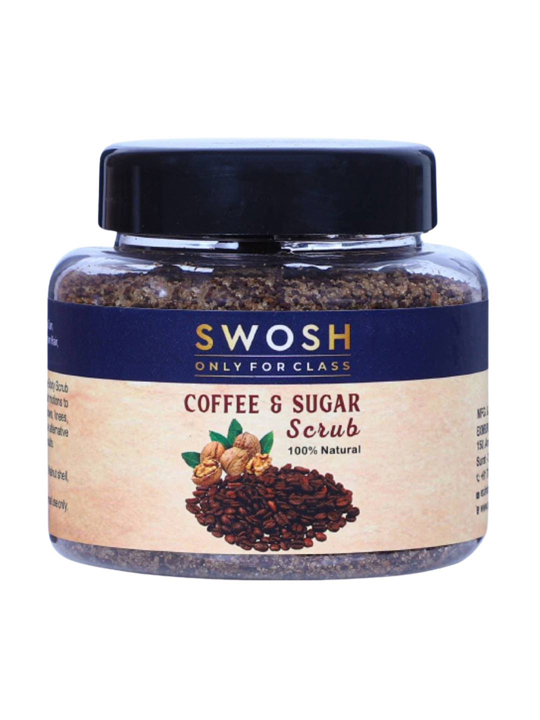 SWOSH Exfoliating Coffee & Sugar Scrub With Walnut Shell Extract For Face & Body - 115g