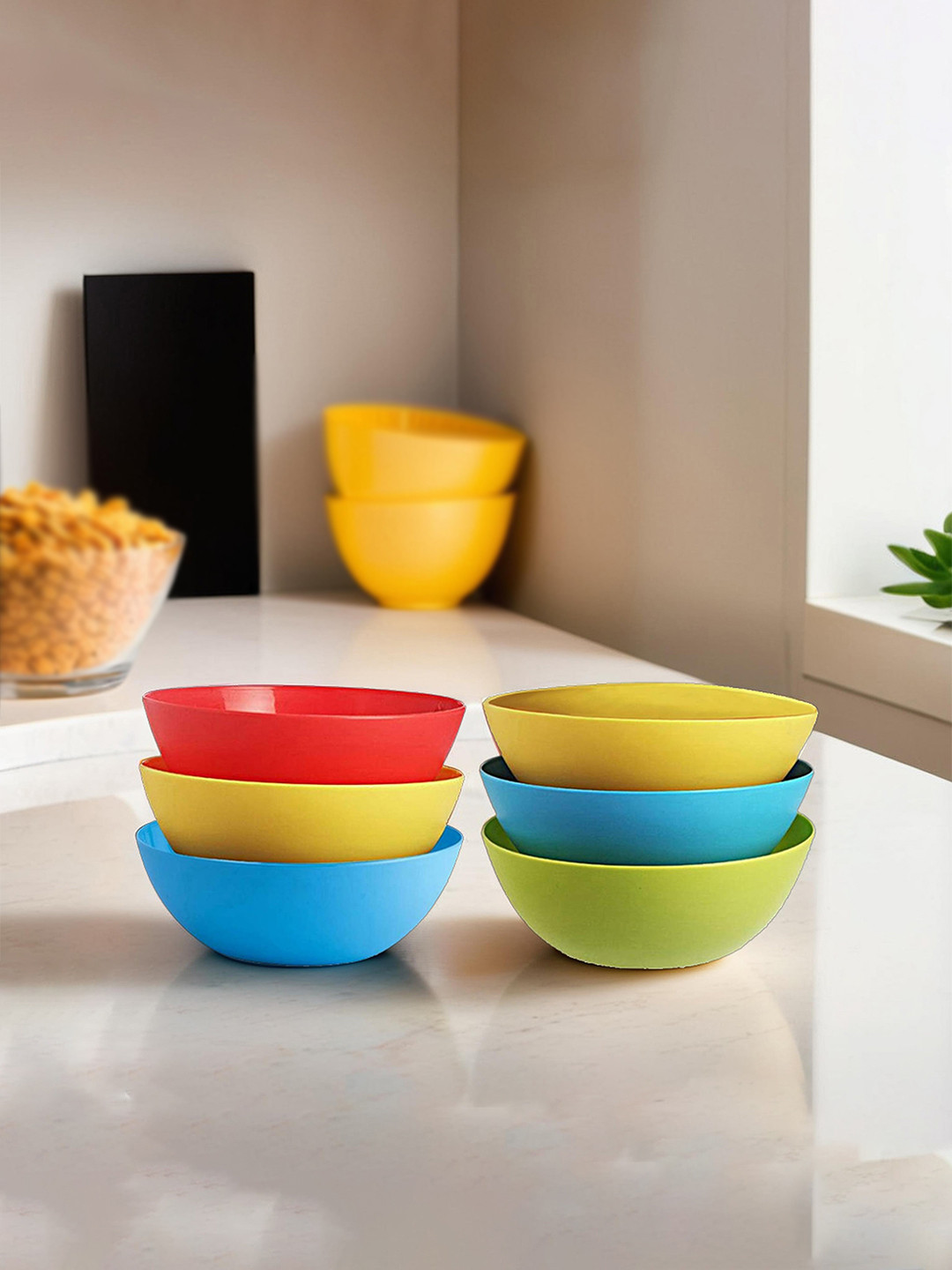 Kuber Industries Yellow & Blue 6 Pieces Plastic Mixing Bowl - 500 ML Each