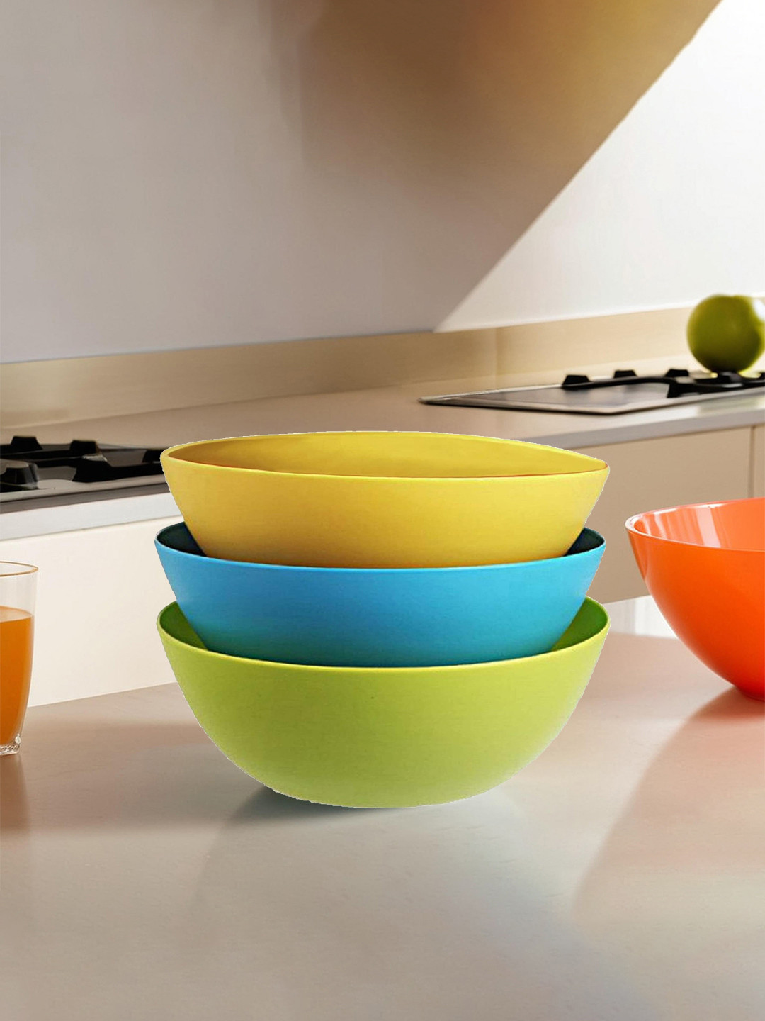 Kuber Industries Yellow & Green 3 Pieces Serving Bowls 2000 ml Each