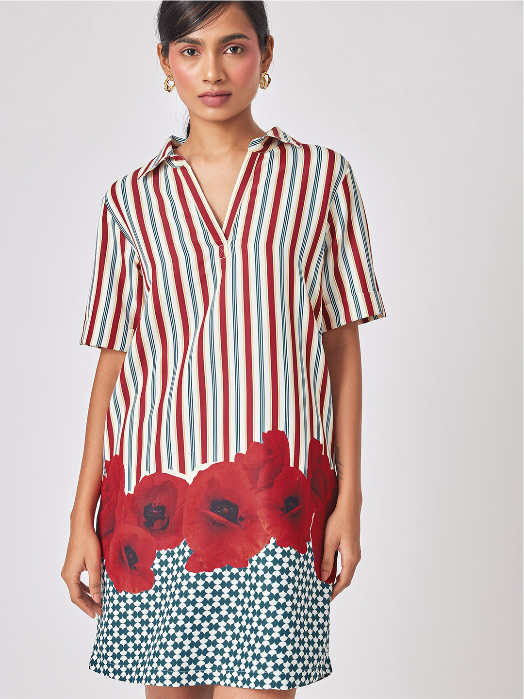 The Label Life Floral Printed Shirt Collar A-Line Above Knee Dress