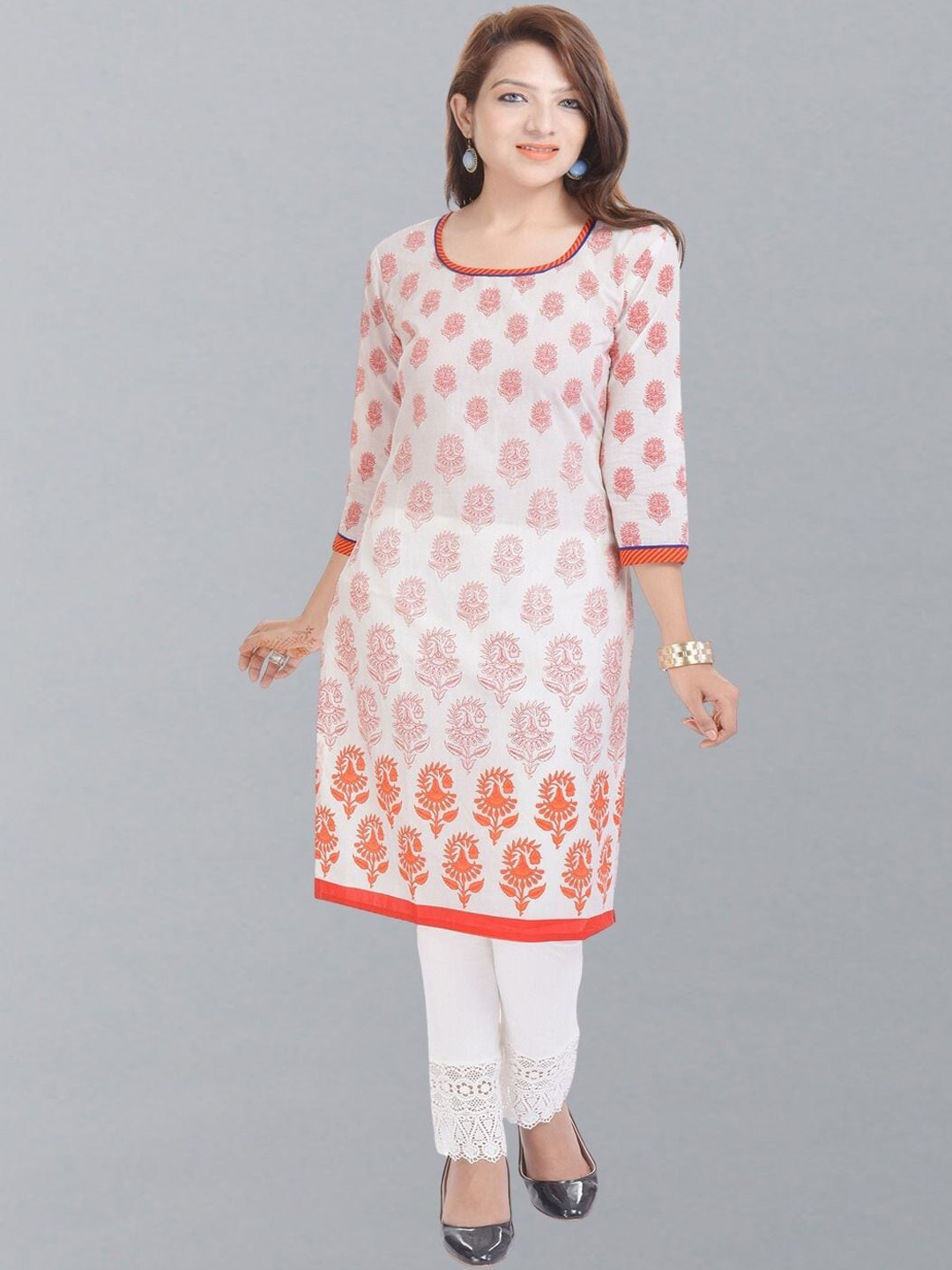 Geroo Jaipur Ethnic Motifs Printed Sequinned Pure Cotton Kurta