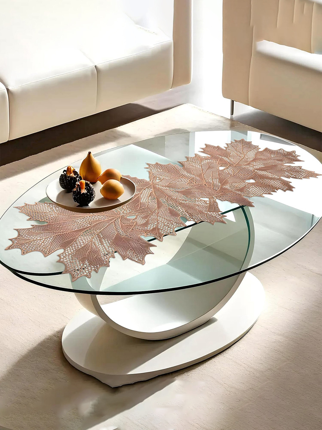 Kuber Industries Copper Leaf Design Leather Table Runners