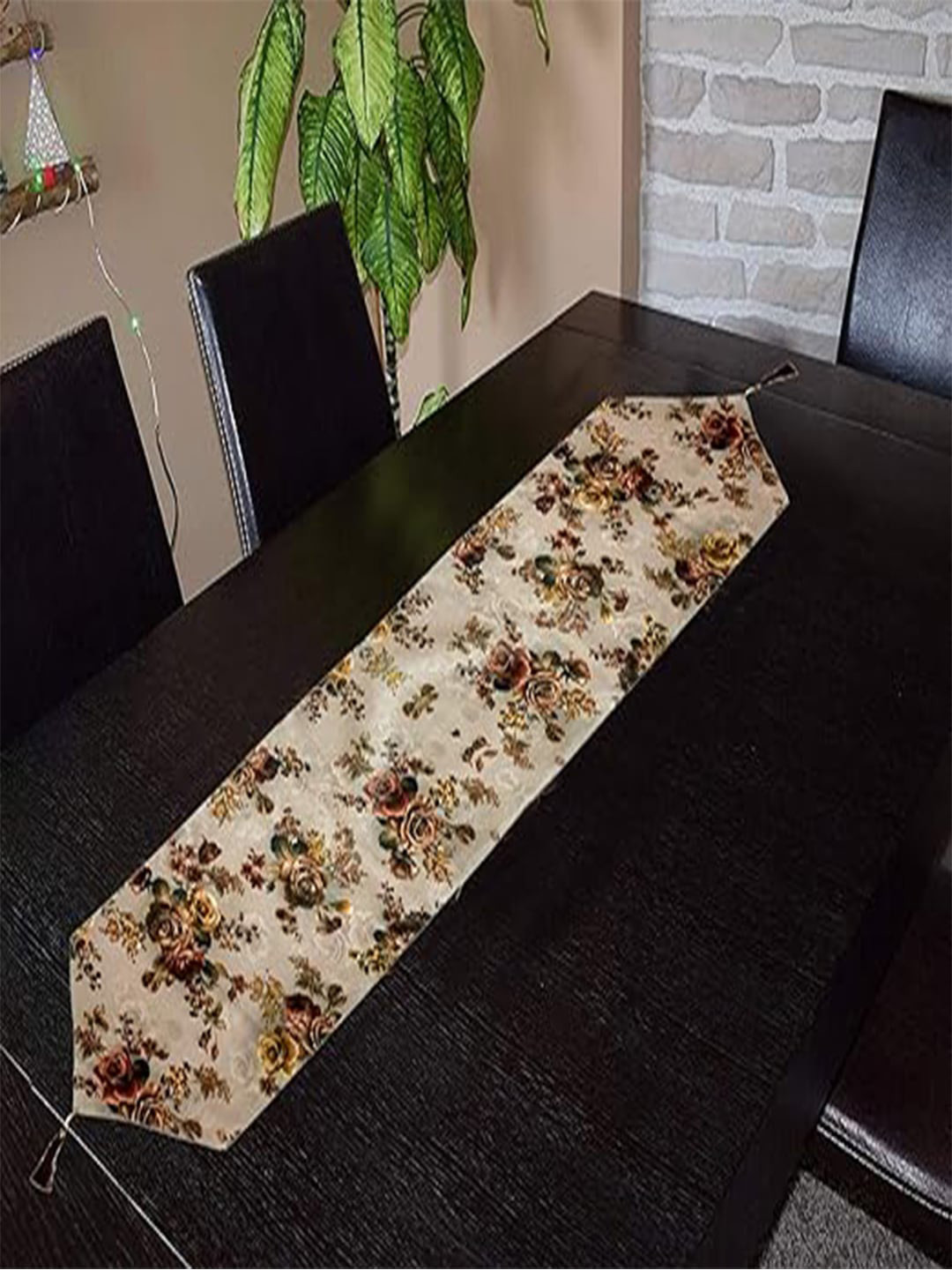 Kuber Industries Brown Floral Printed Cotton Table Runners