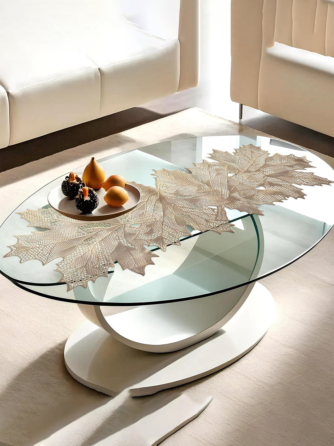 Kuber Industries Golden Leaf Design Leather Table Runner Kitchen Table Runner