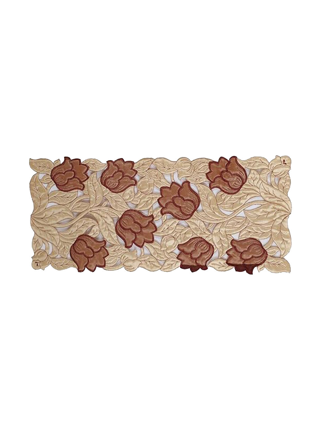 Kuber Industries Beige & Brown Floral Design Soft Cotton Table Runner