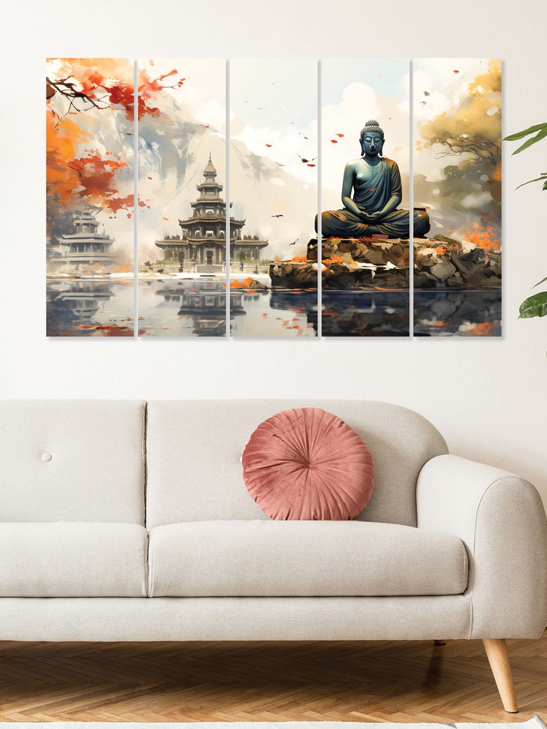 RANDOM Buddha Scenary Canvas 5 Piece Wall Rectangle Paintings Wall Art - 29.9 x 9.4 In