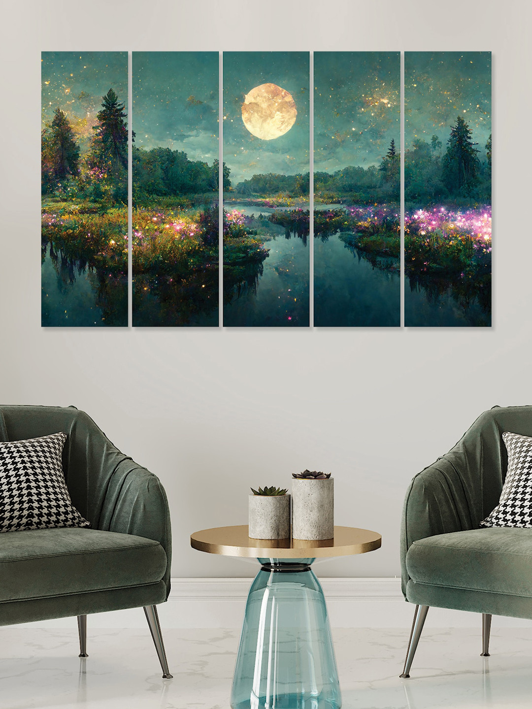 RANDOM Green & Beige 5 Pieces Vinyle Canvas Wall Arts