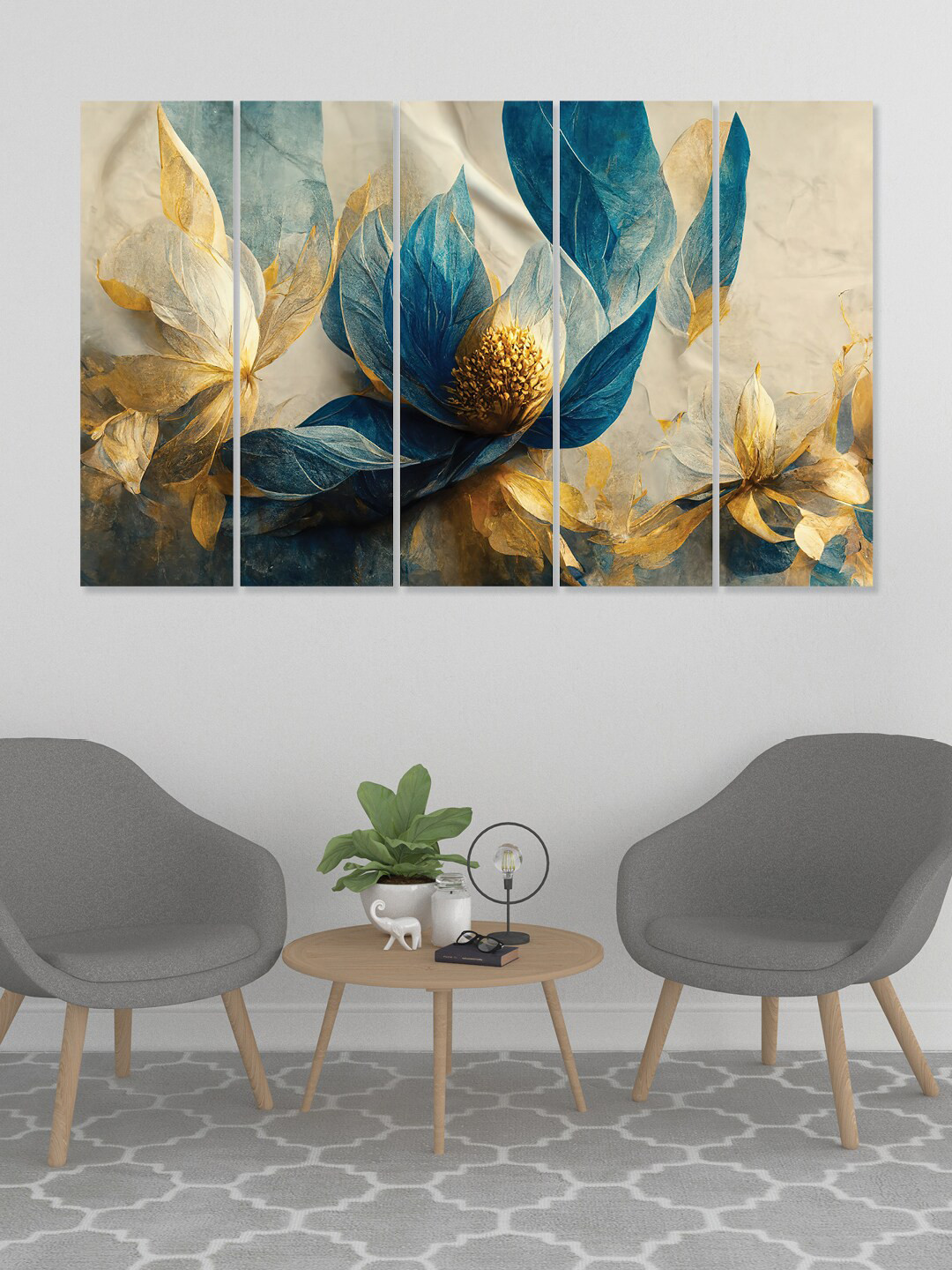 RANDOM Blue 5 Pieces Abstract Wooden Canvas Painting Wall Arts