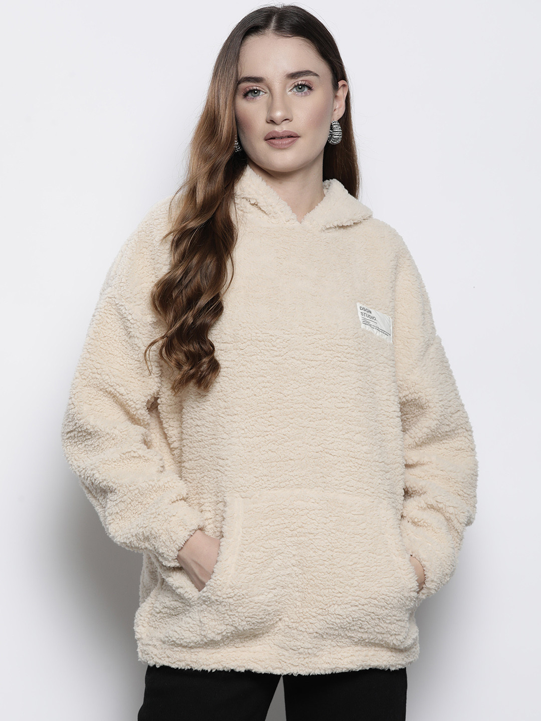 Boohoo Oversized Hooded Sweatshirt with Fuzzy Finish