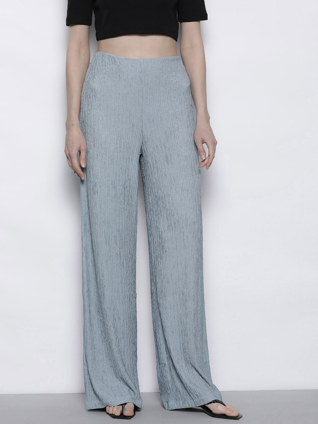 Boohoo Women Crinkle Wide Leg Trousers