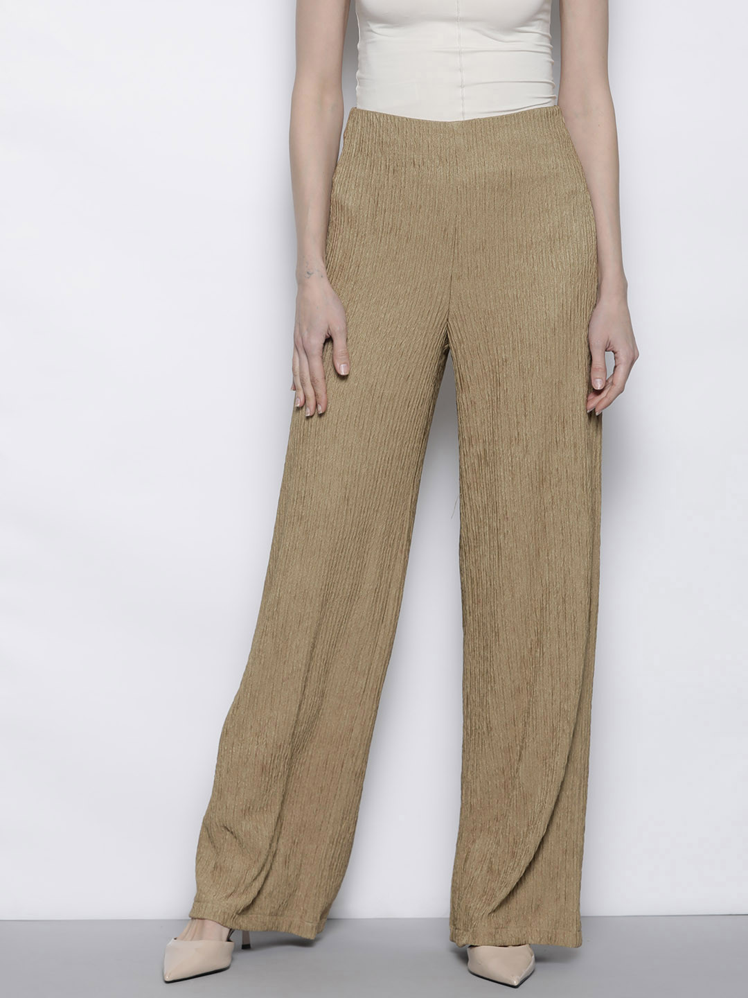 Boohoo Women Crinkle Wide Leg Trousers