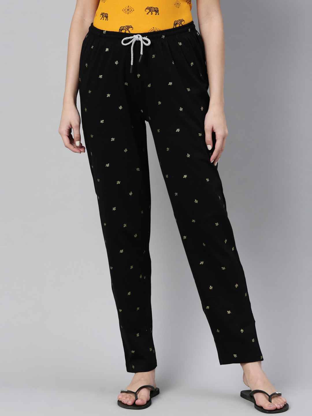 Kryptic Printed Mid-Rise Pure Cotton Straight Leg Lounge Pant