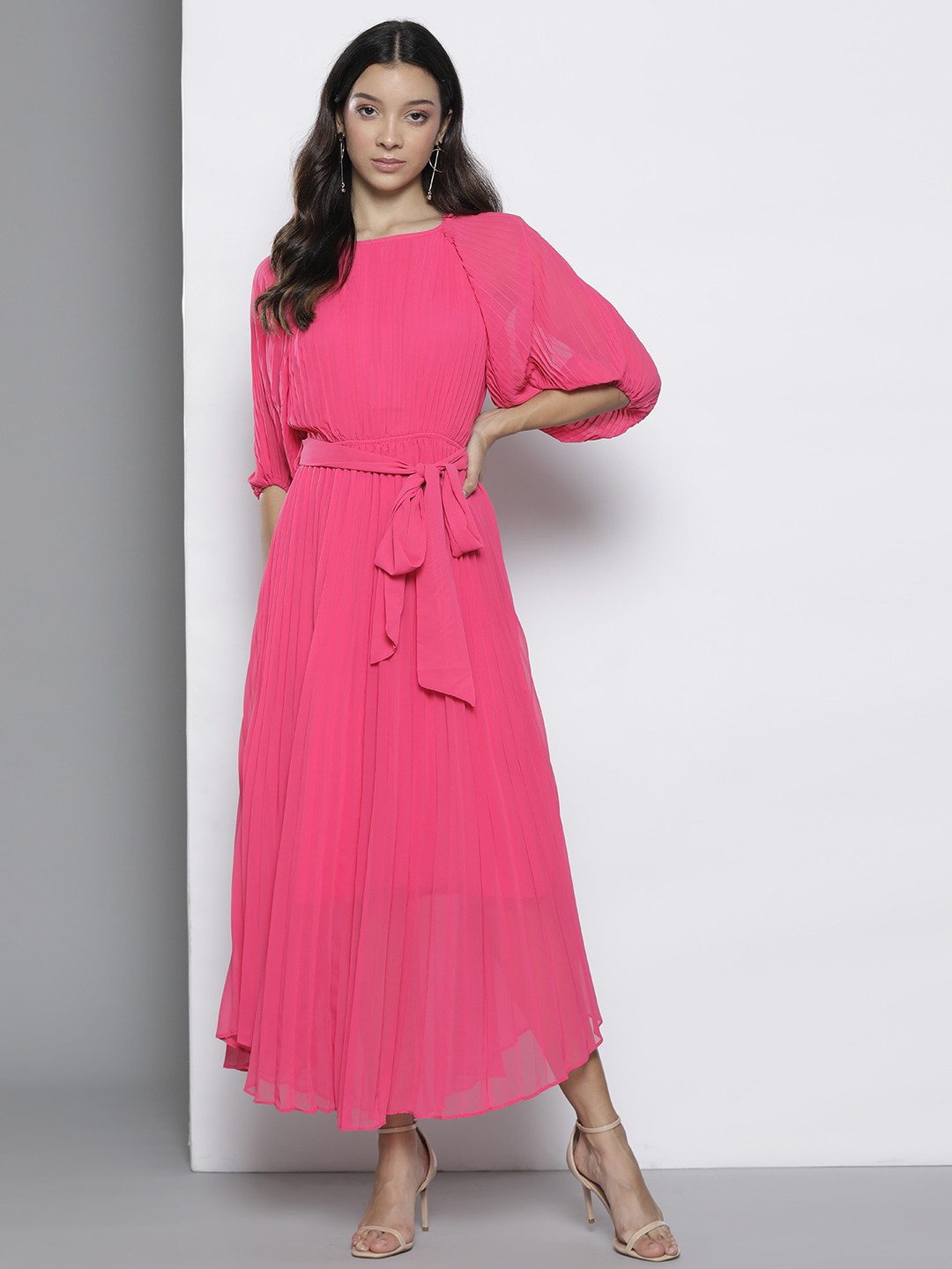Boohoo Accordion Pleats Maxi Dress with Belt