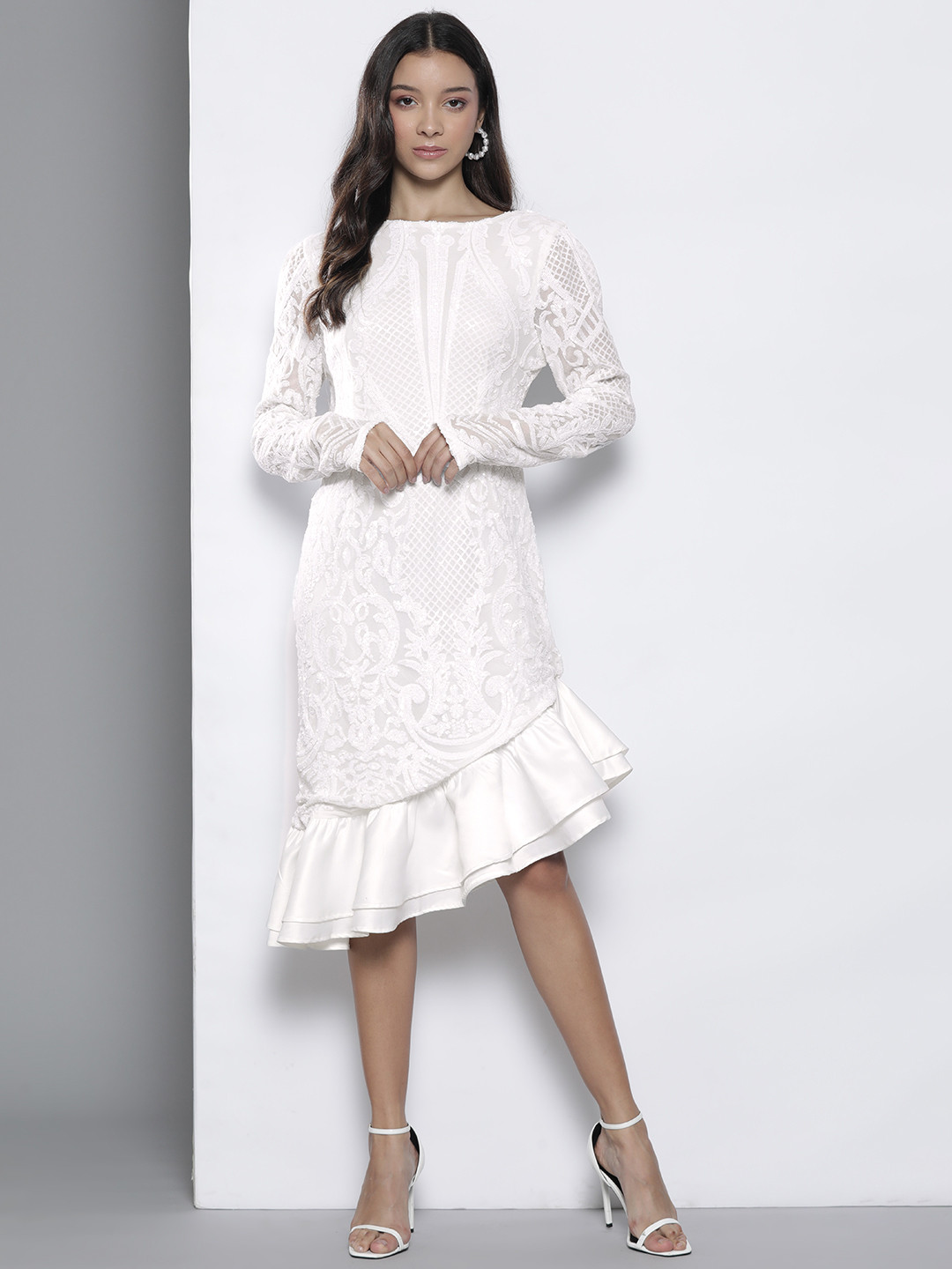 Boohoo Sequinned Ruffle Sheath Dress