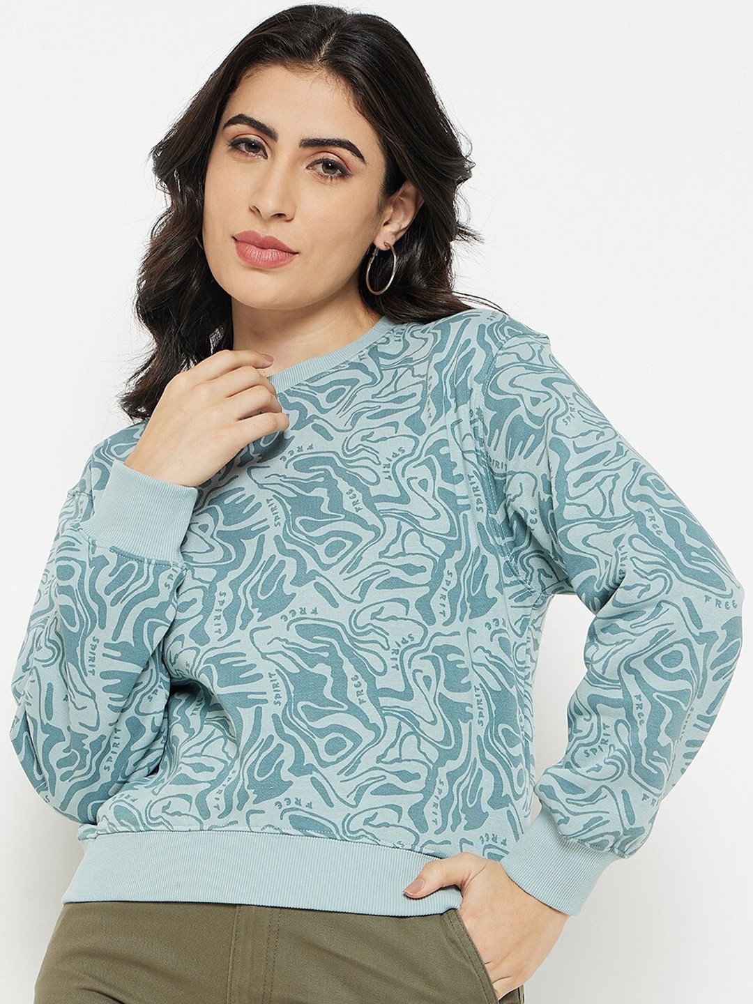 Madame Abstract Printed Cotton Pullover Sweatshirt