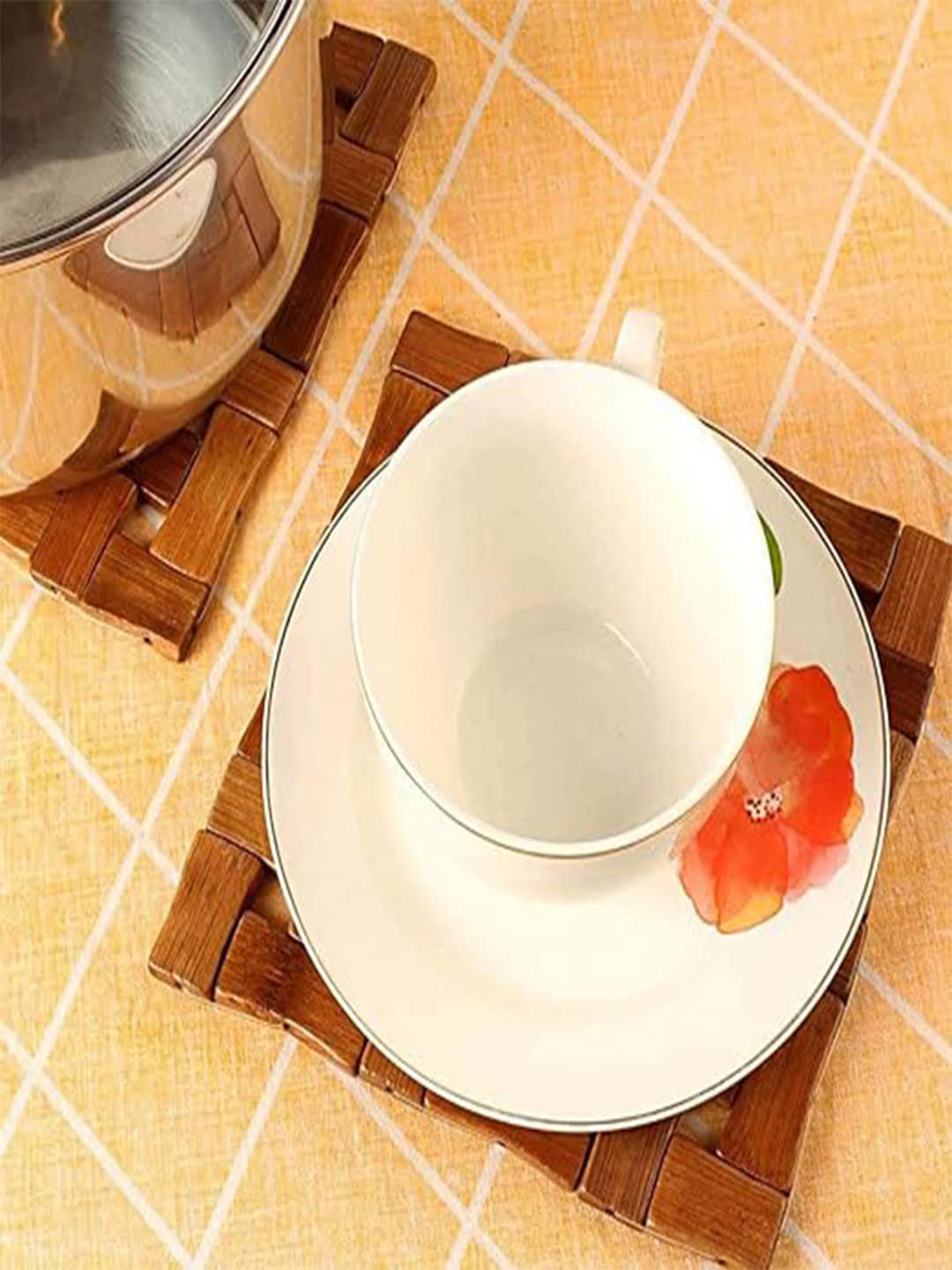 Kuber Industries Brown 3 Pieces Table Coaster and Pan Pot Holder