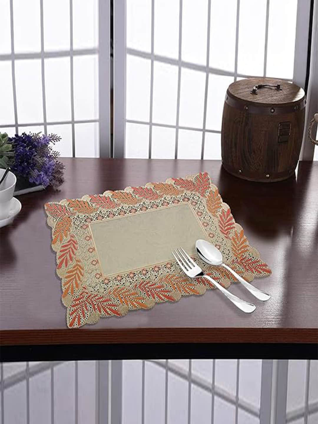 Kuber Industries Cream & Brown 6 Pieces Printed Rectangle Table Placemats