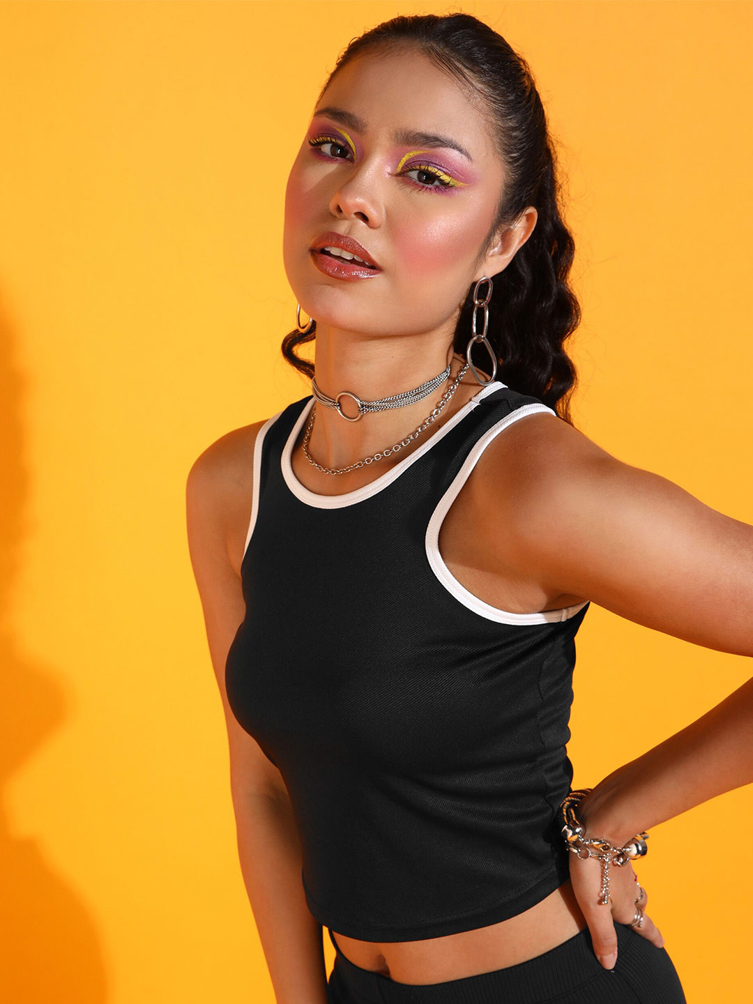 Popwings Round Neck Sleeveless Crop Tank Top