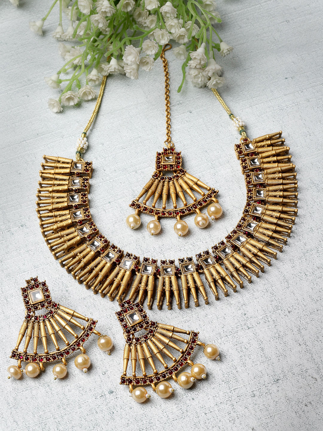 ADIVA Gold Plated Stone Stunning & Beads Jewellery Set
