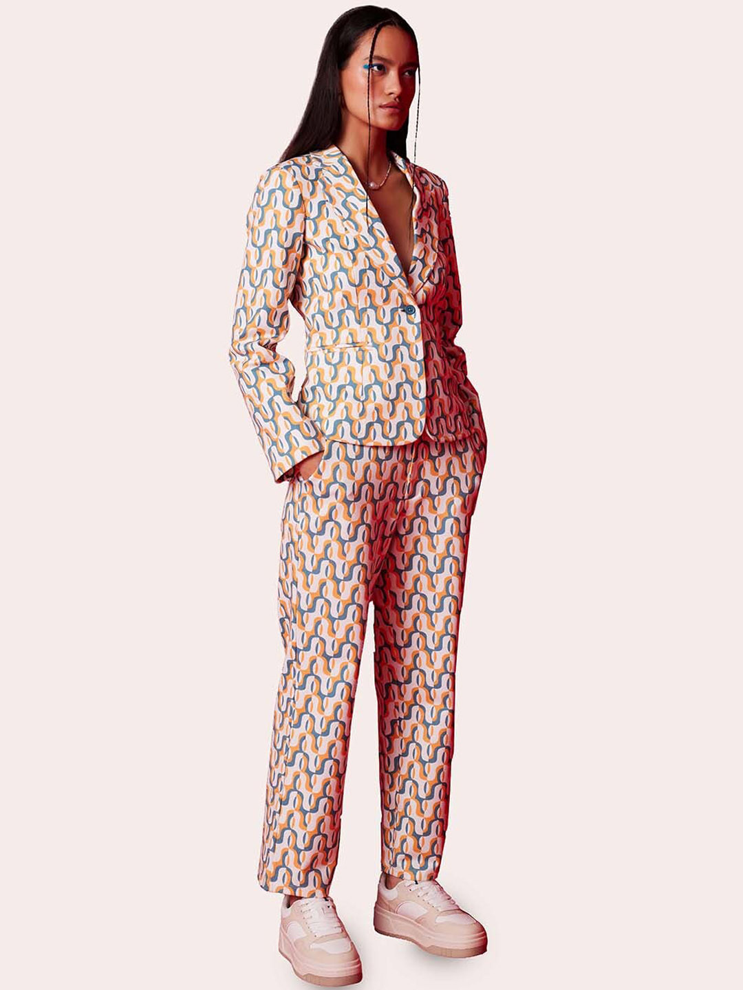 Muvazo Printed Cotton Single-Breasted Blazer