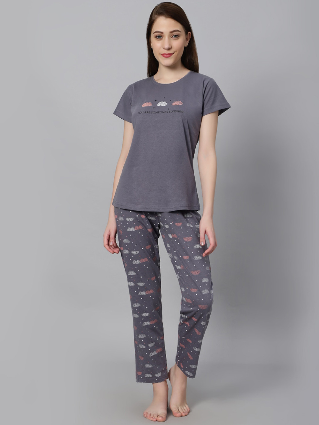DZZO Graphic Printed Pure Cotton T-shirt With Pyjamas