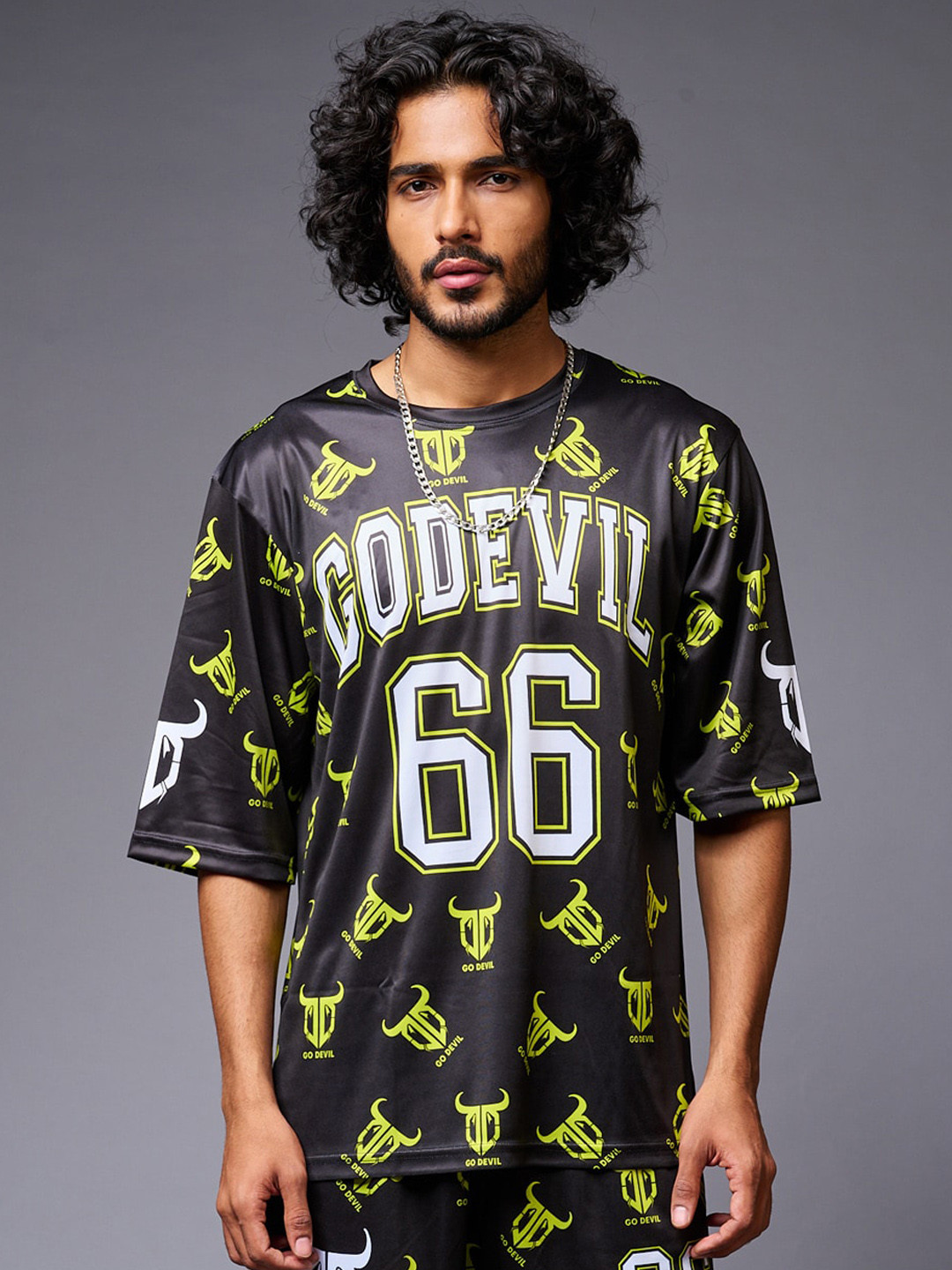 GO DEVIL Brand Logo Printed Round Neck T-Shirt With Shorts