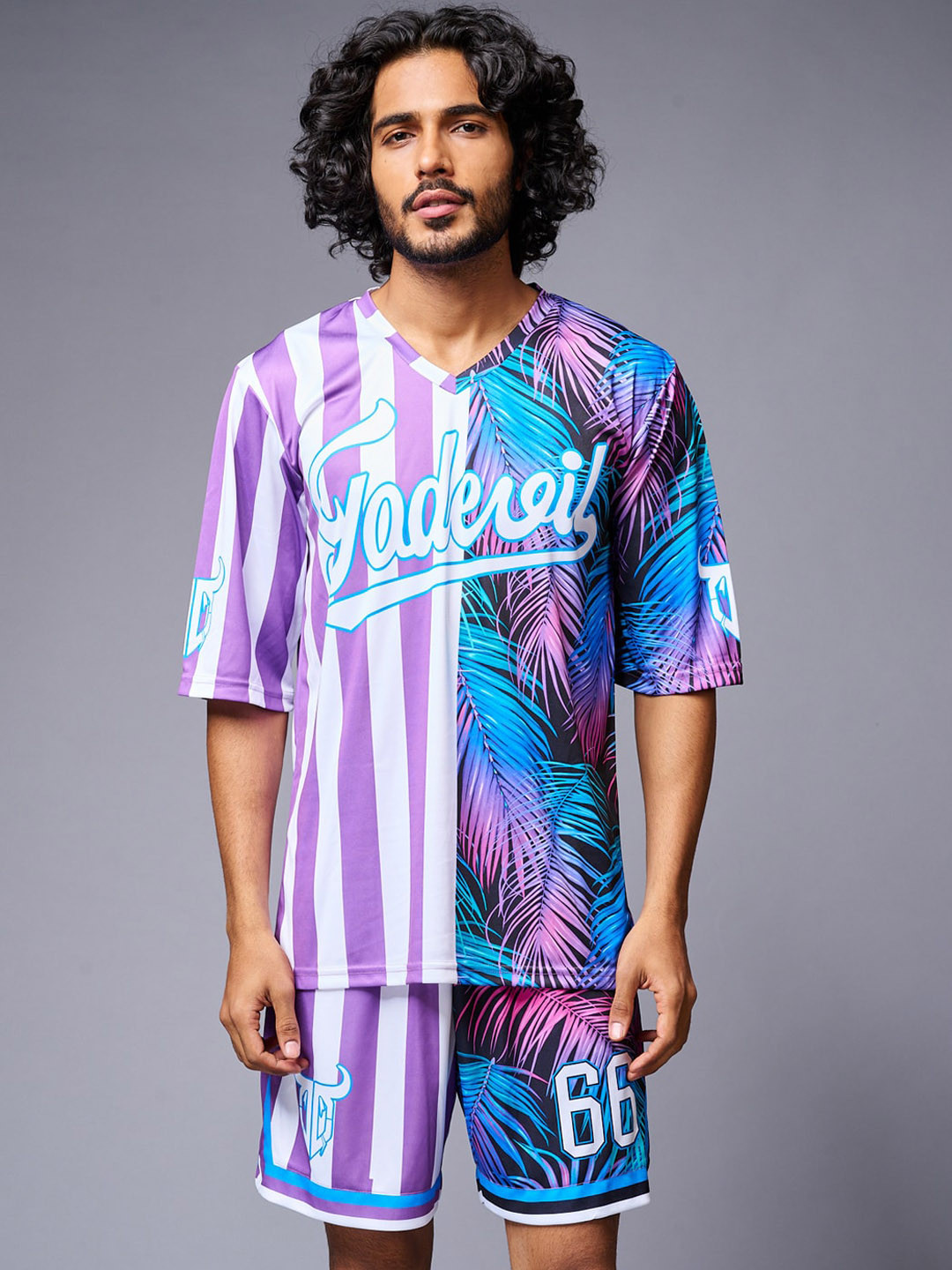 GO DEVIL Printed V-Neck T-Shirt With Shorts
