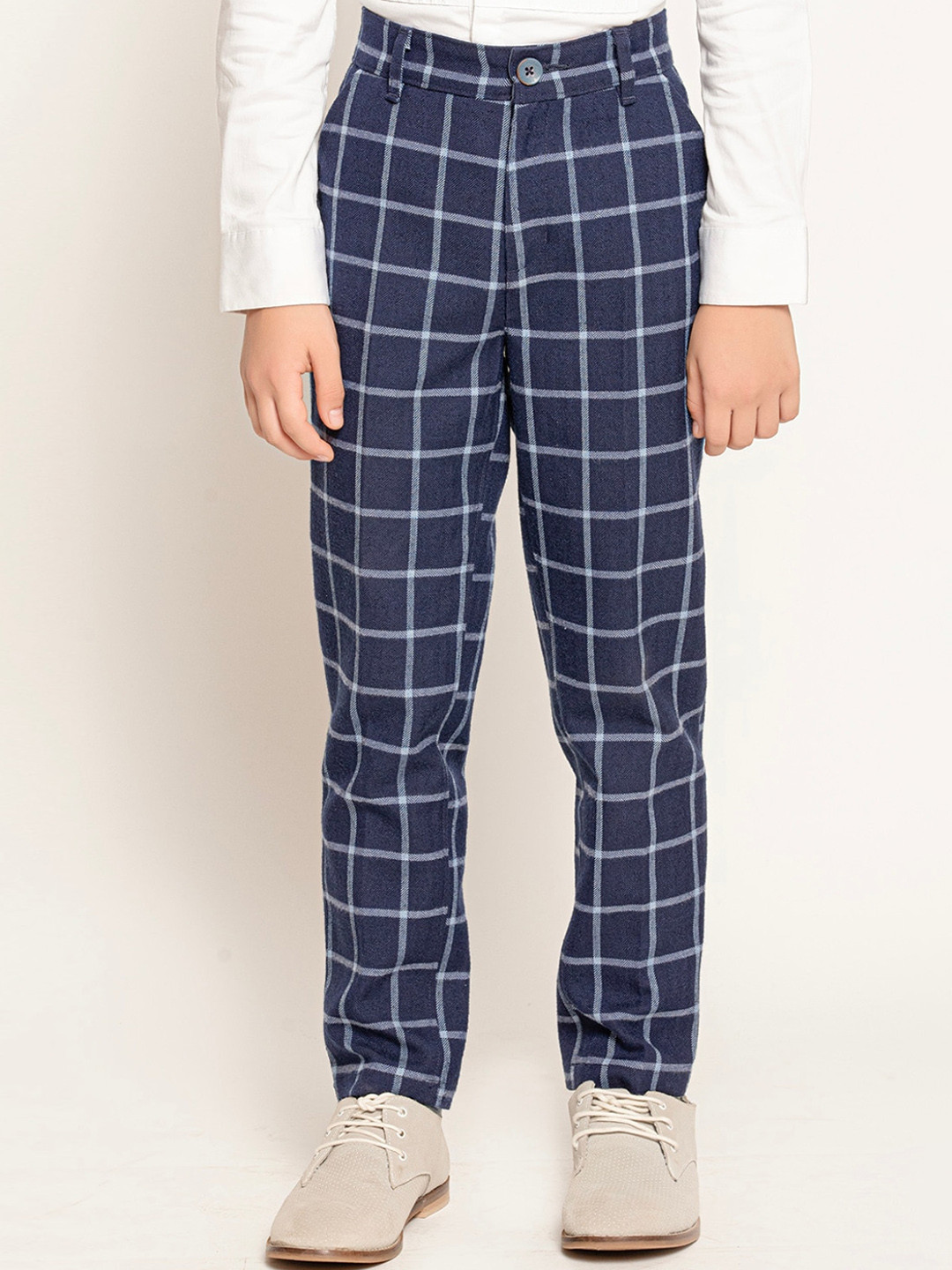 One Friday Boys Navy Blue Checked Classic Trousers