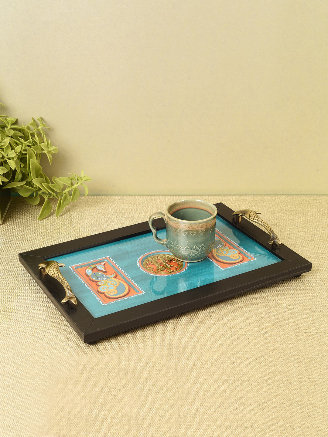 AAKRITI ART CREATIONS Sapphire Blue Wood Splendor Tray