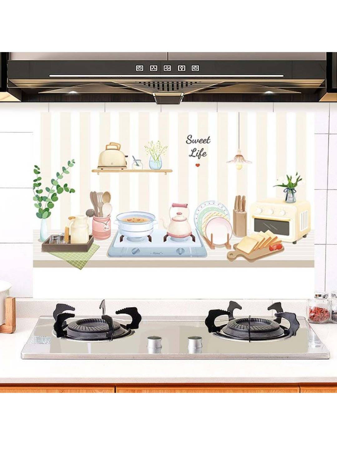 Jaamso Royals Beige Printed Kitchen Oil Proof Backsplash Self Adhesive Wall Sticker