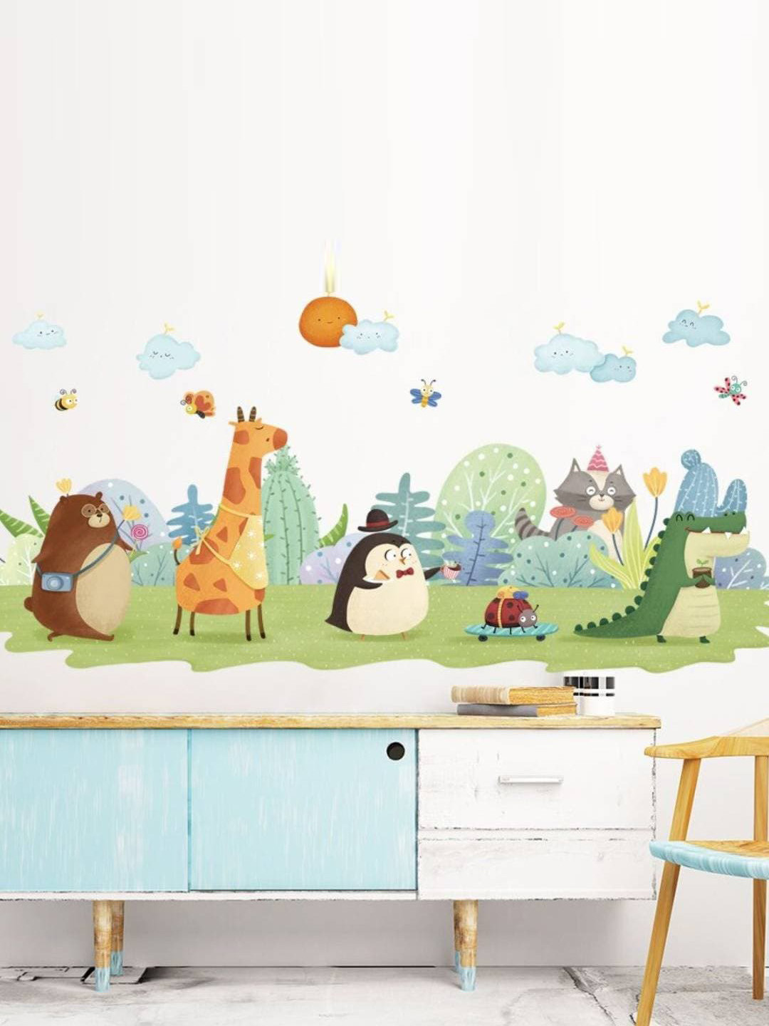 Jaamso Royals White Animal Printed Self Adhesive Self Adhesive Wall Stickers