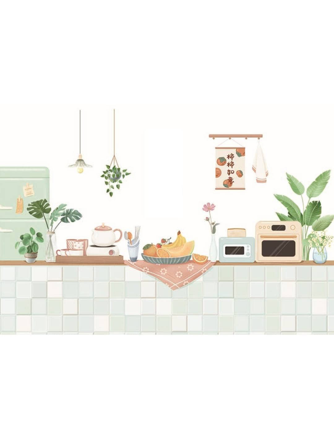 Jaamso Royals White Printed Kitchen Oil Proof Peel and Stick Self Adhesive Wall Sticker