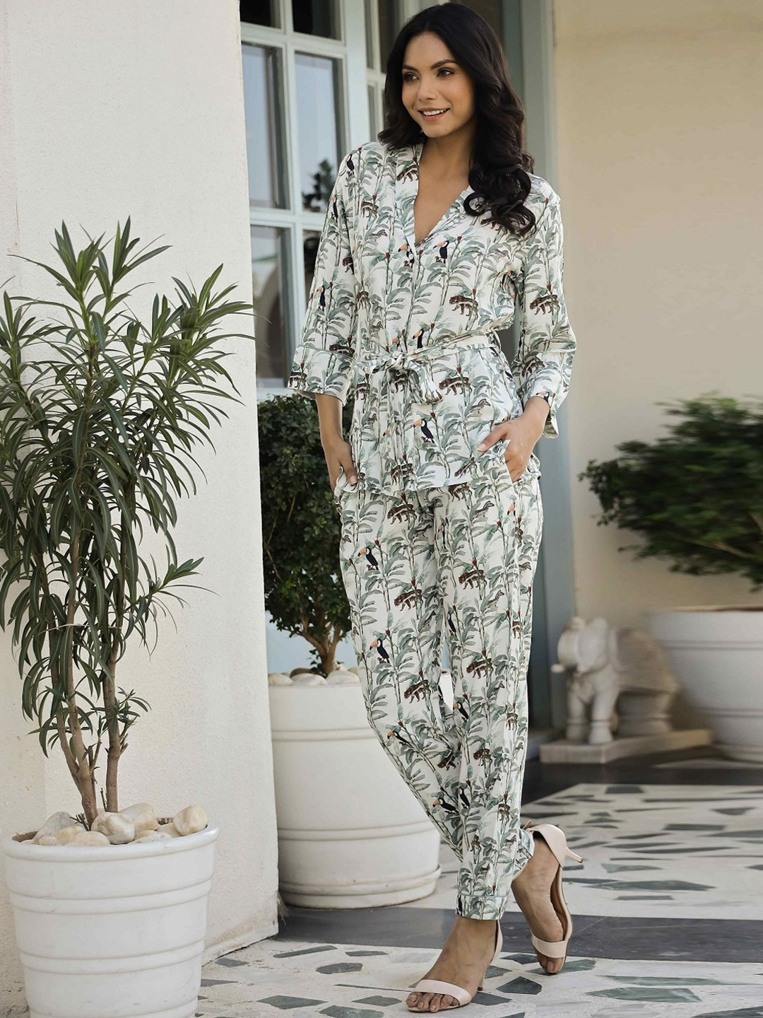 SANSKRUTIHOMES Floral Printed Pure Cotton Shirt & Trouser Co-Ord Set