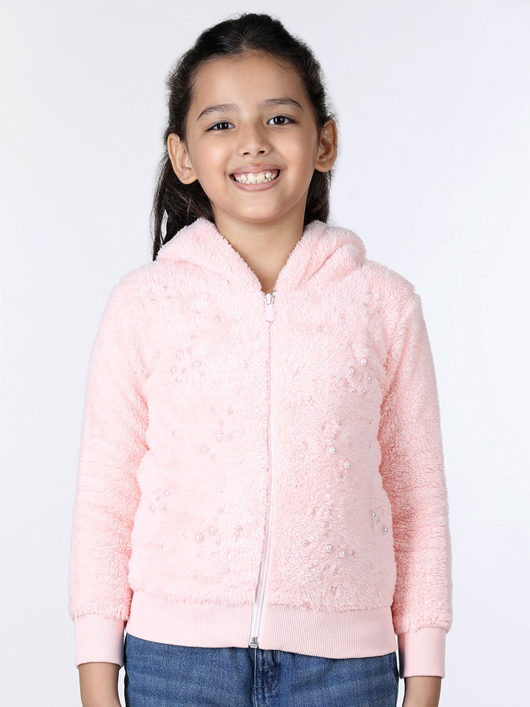 Wingsfield Girls Embellished Hooded Front-Open Sweatshirt