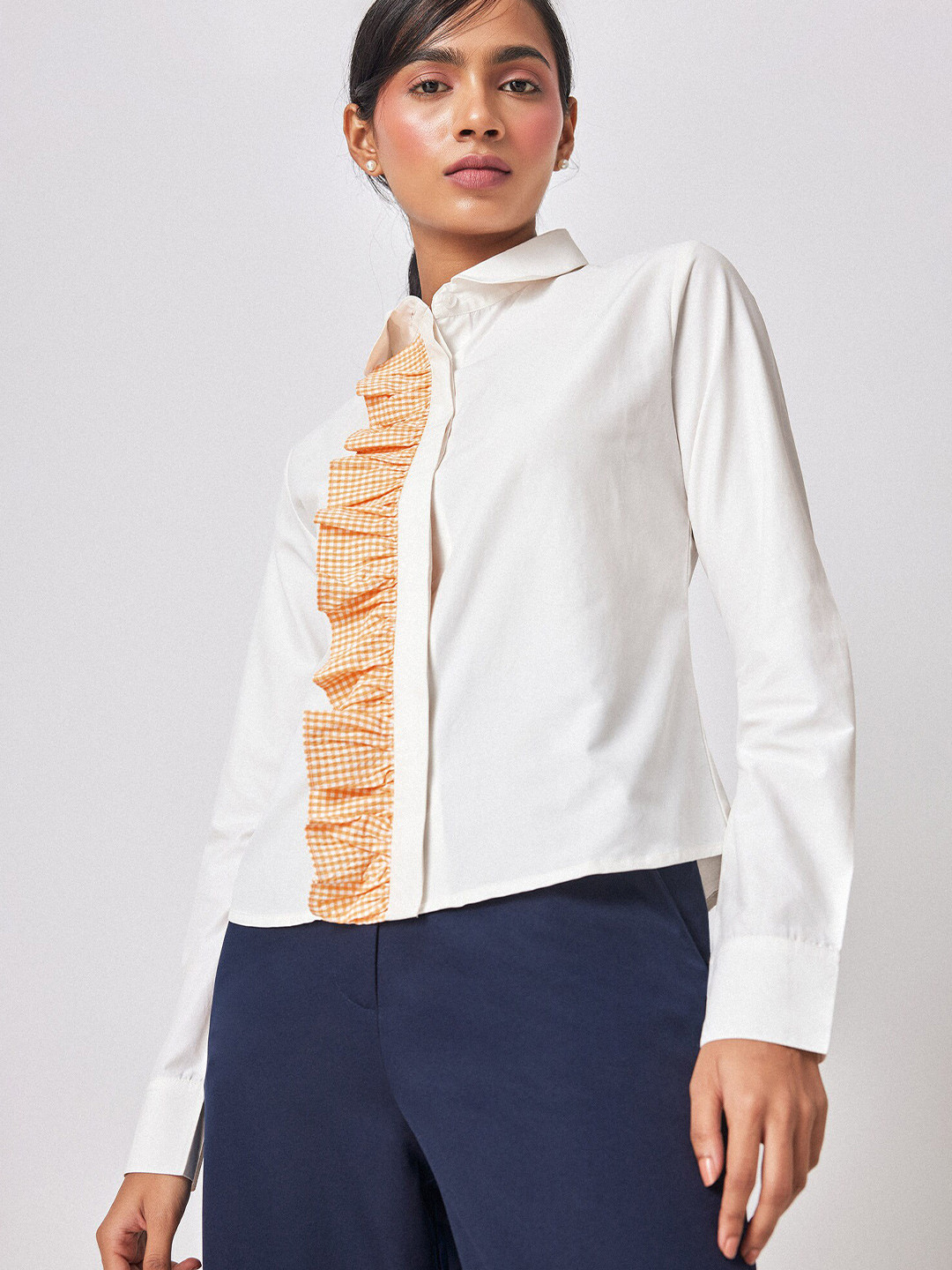 The Label Life White Comfort Ruffled Casual Shirt