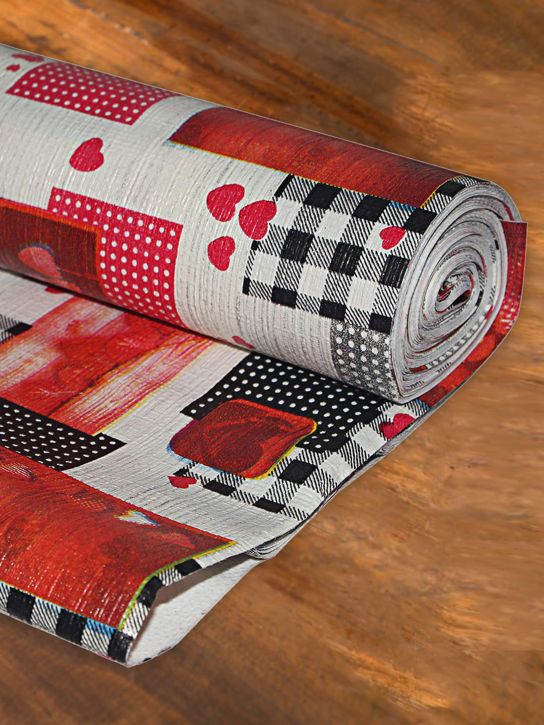 Kuber Industries White & Red Heart Design Printed Shelf Mat