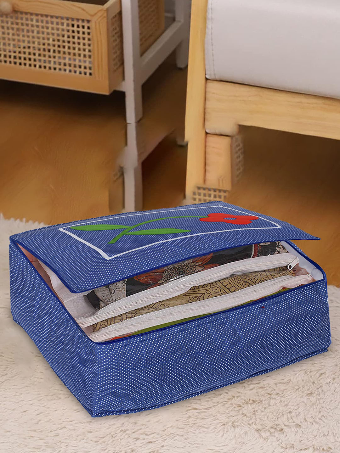 Kuber Industries Blue Printed Flap Saree Organisers