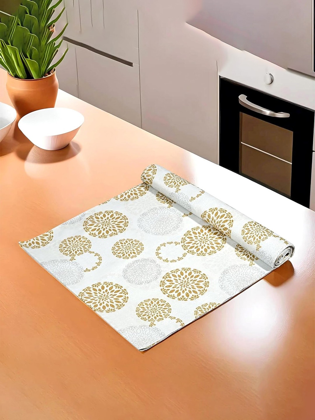 Kuber Industries Grey & Brown Printed Anti Slip Shelf Liner - 10 Mtrs