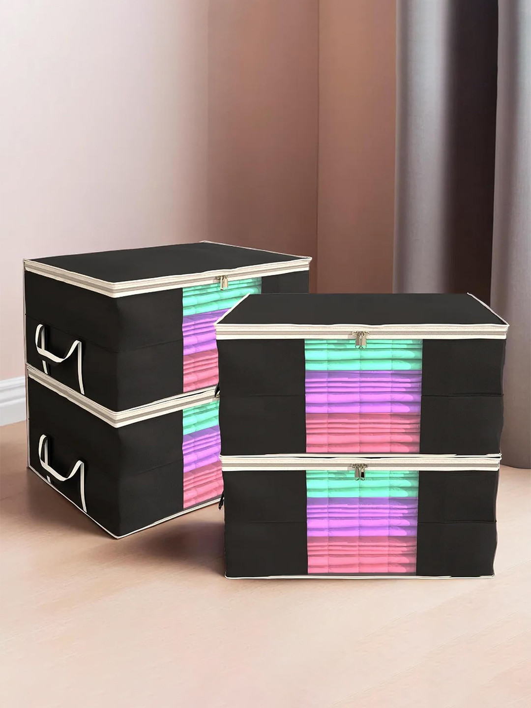 Kuber Industries Black 4-Pieces Underbed Storage Organizers