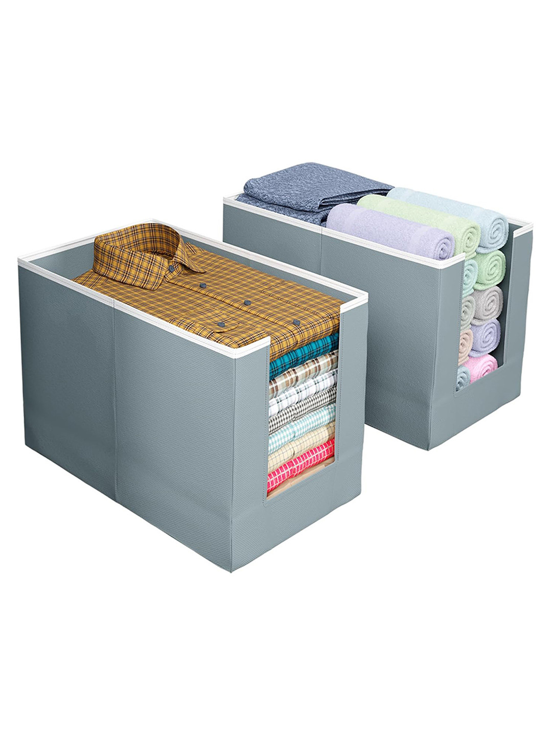 Kuber Industries Grey 2 Pieces Non-Woven Shirt Stacker Organisers