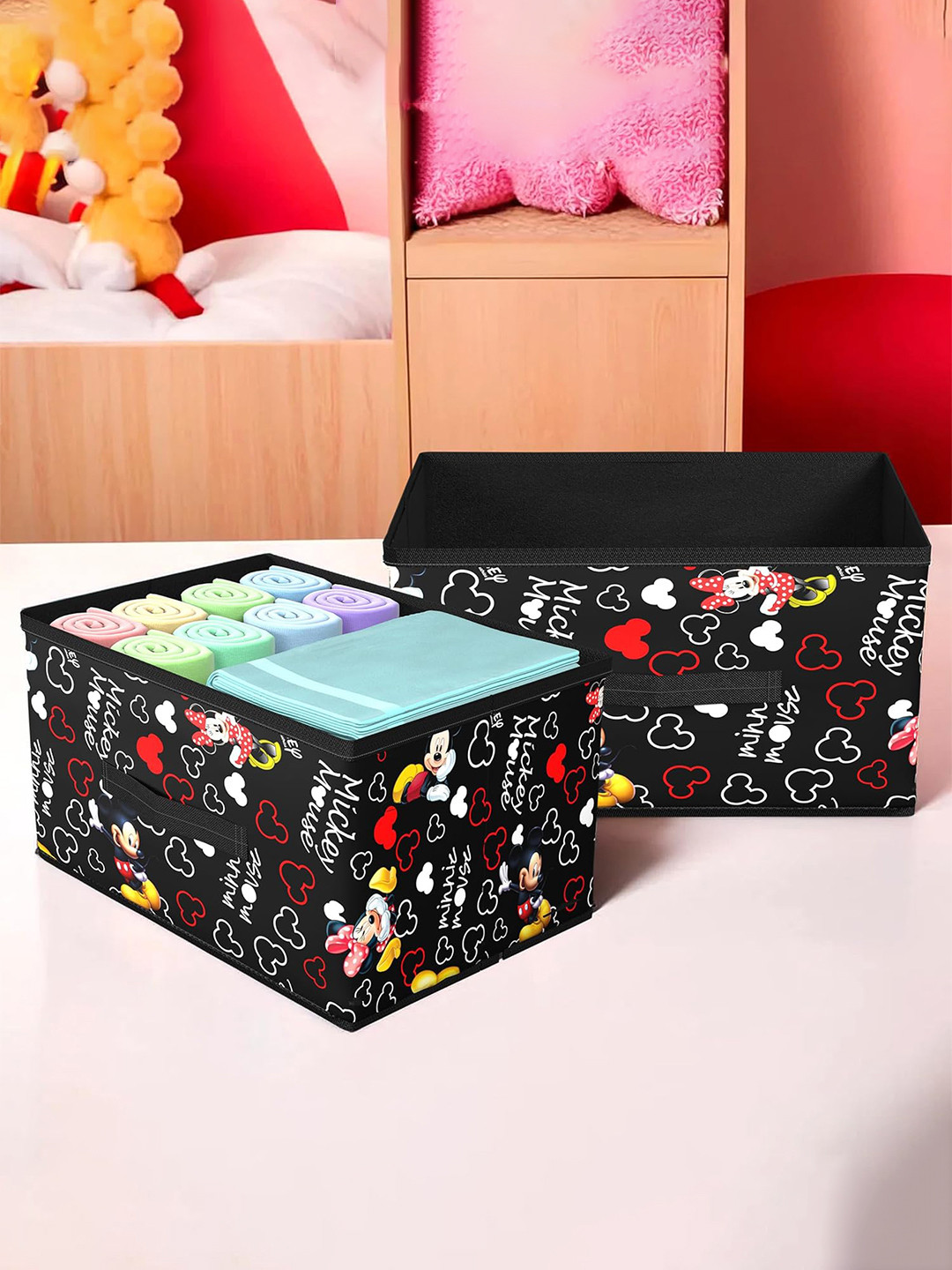 Kuber Industries 2 Pcs Black Disney Printed Drawer Organiser