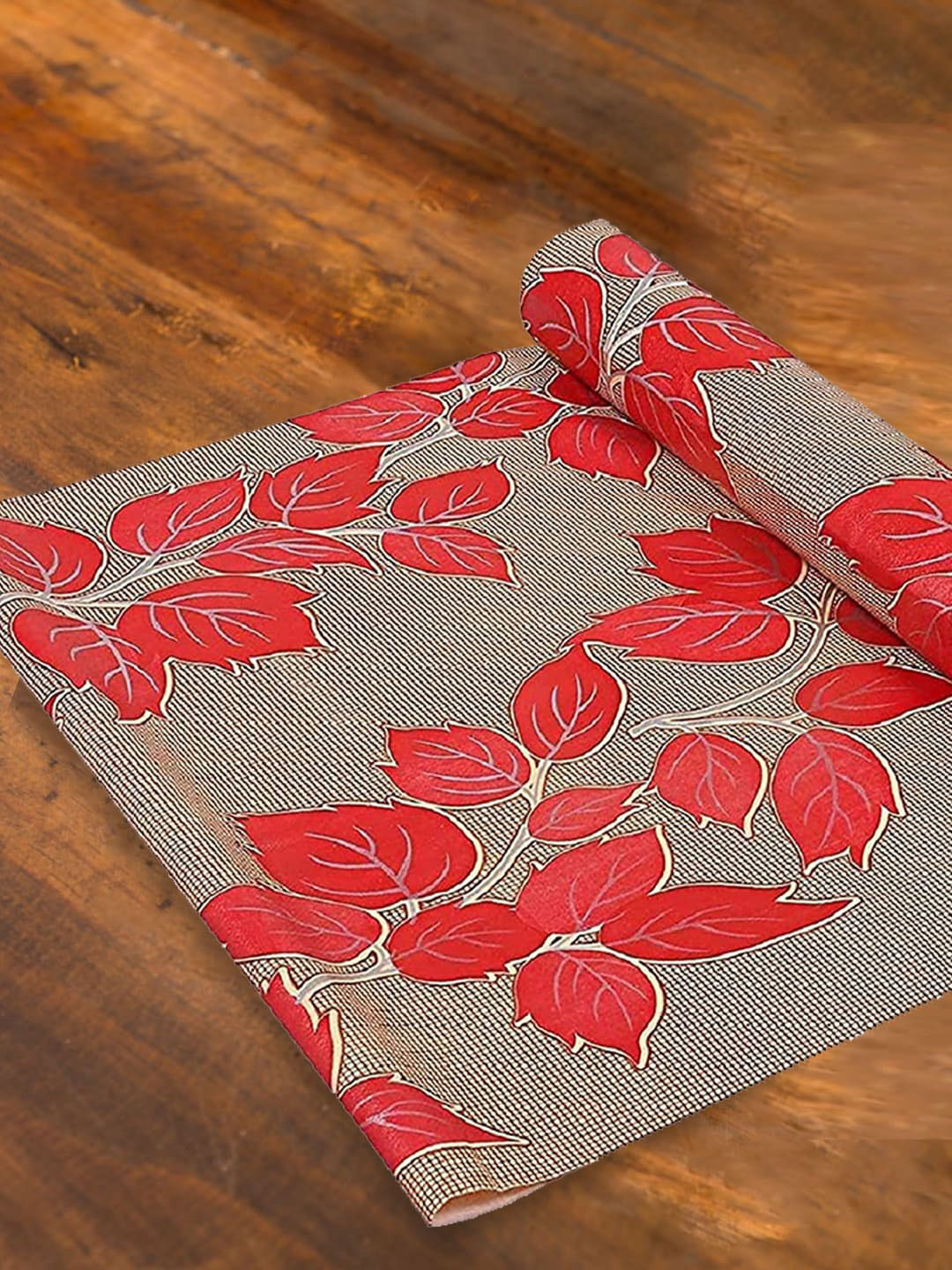 Kuber Industries Cream & Red Cabinet Shelf Mat Roll 5 Mtr