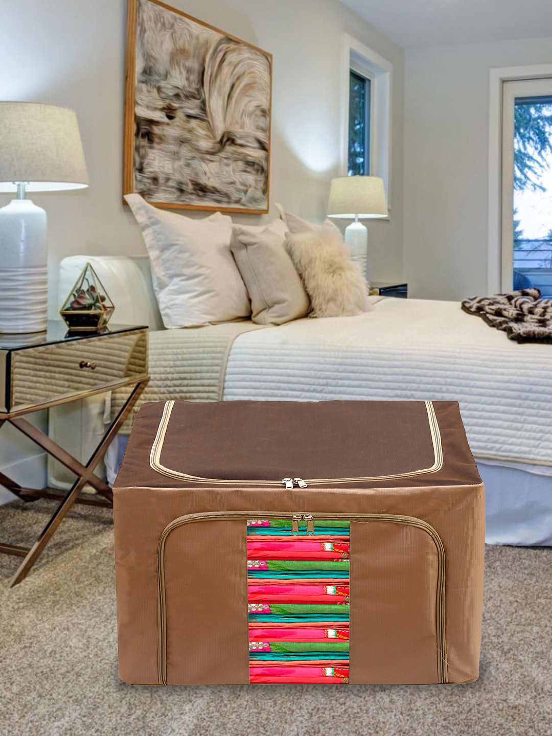 Kuber Industries 2 Pcs Brown Steel Frame Bedding Clothes Organizers