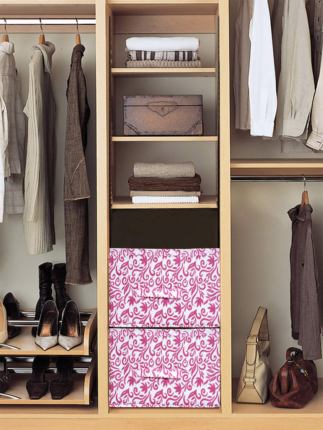 Kuber Industries Pink & White 2 Pcs Printed Replacement Drawer Storage & Cloth Organizer