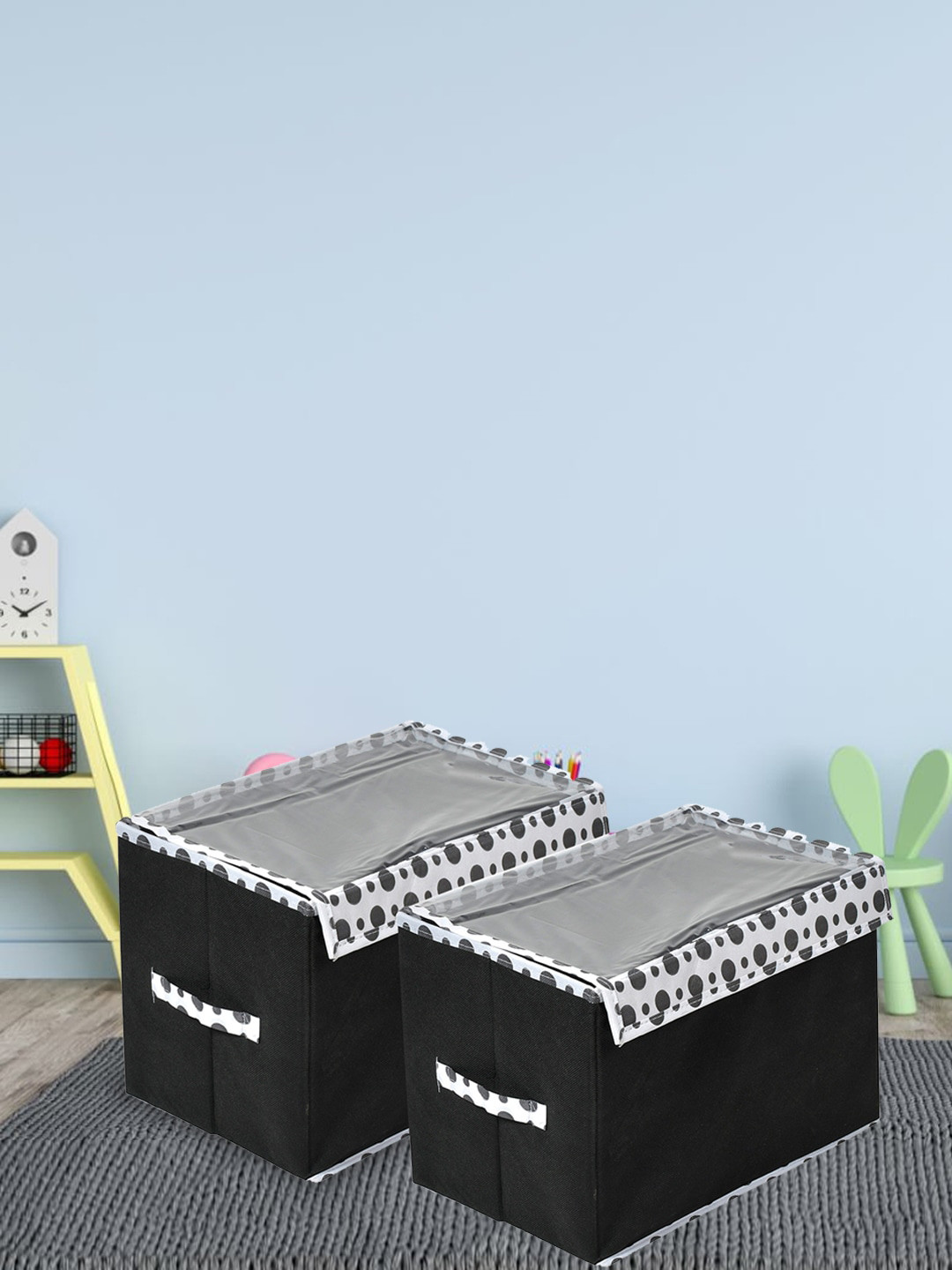 Kuber Industries Kids Black & White 2 Pieces Printed Toy Box Storage Organisers